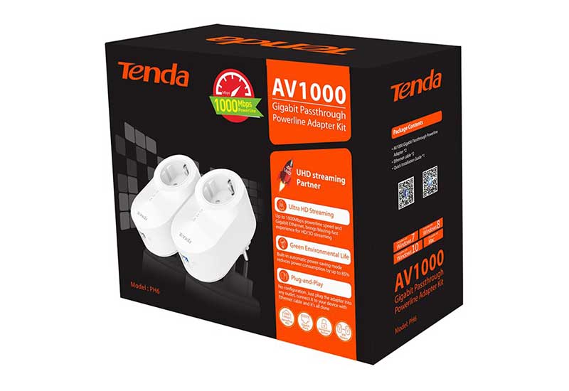 Tenda PH6 Gigabit PowerLine Adapter Kit AV1000 with electrical outlet